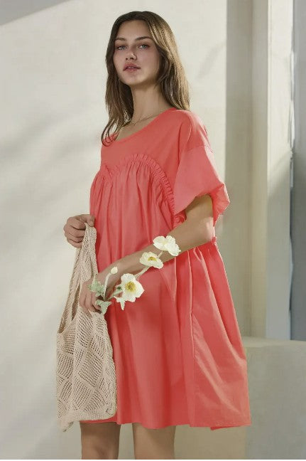 Perla Poplin & Knit Jersey Babydoll Mini Dress