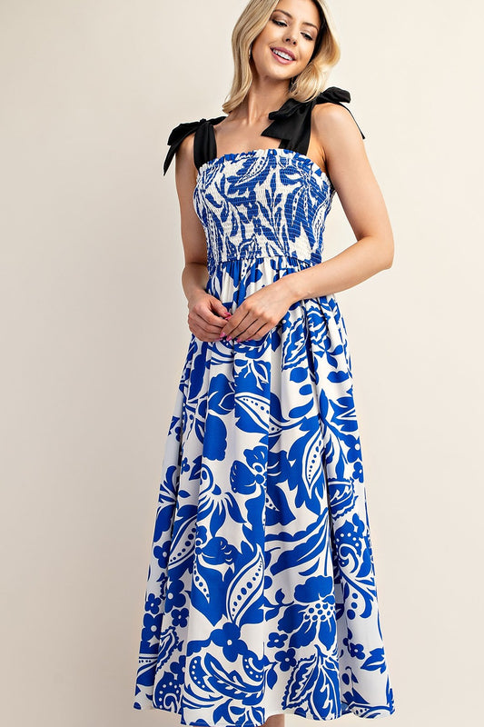 Gigi Printed Midi Dress with Smocked Top