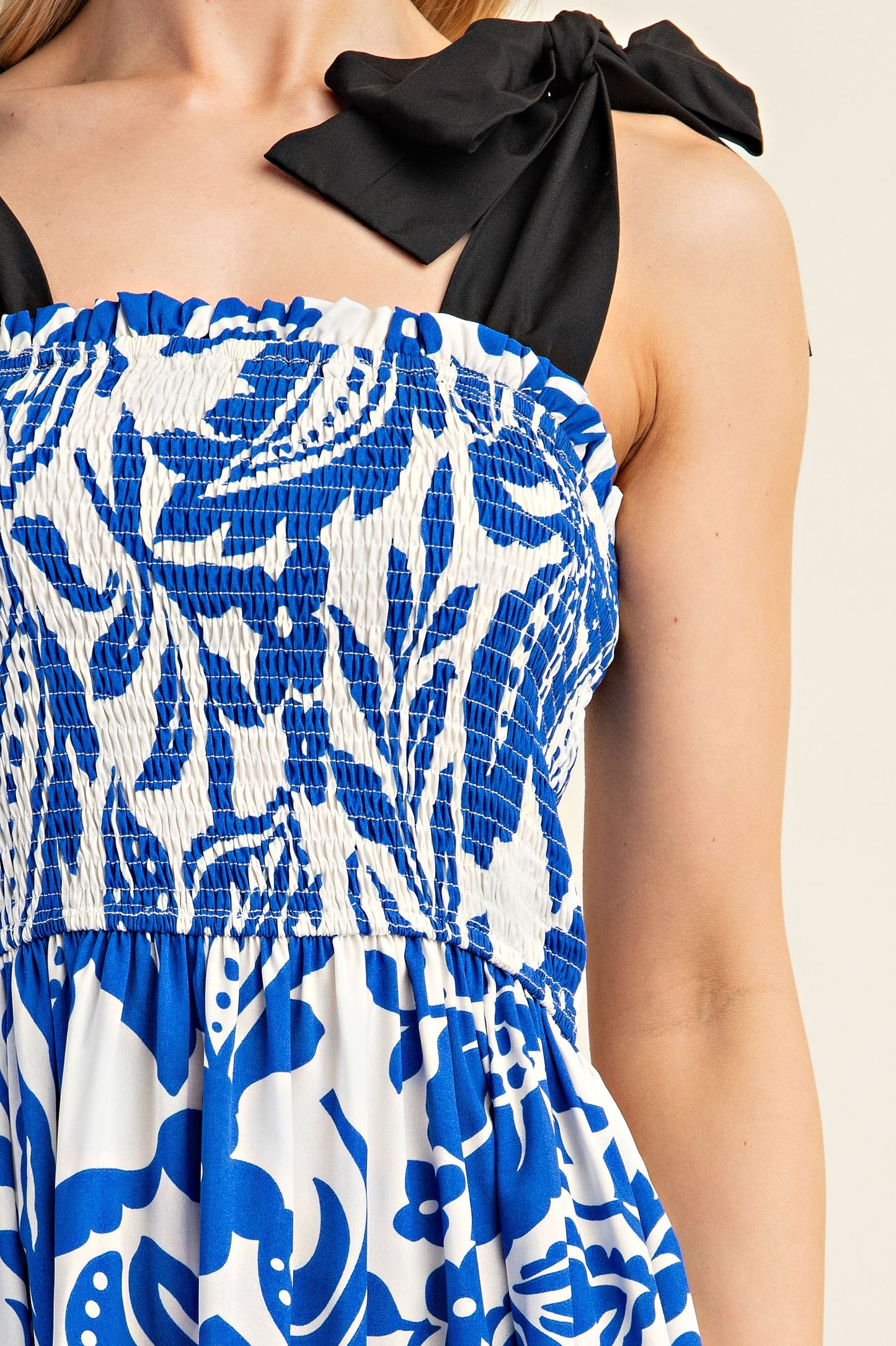 Gigi Printed Midi Dress with Smocked Top