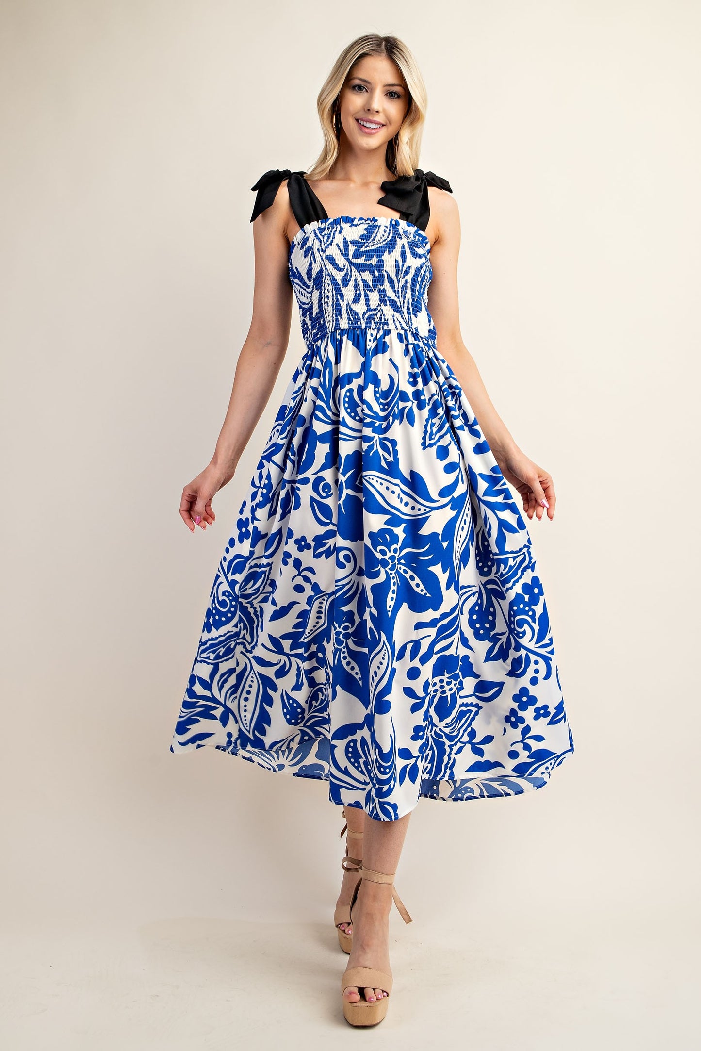 Gigi Printed Midi Dress with Smocked Top