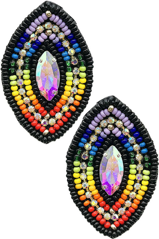 Rhinestone Marquis Shape Bead Stud Earrings Black