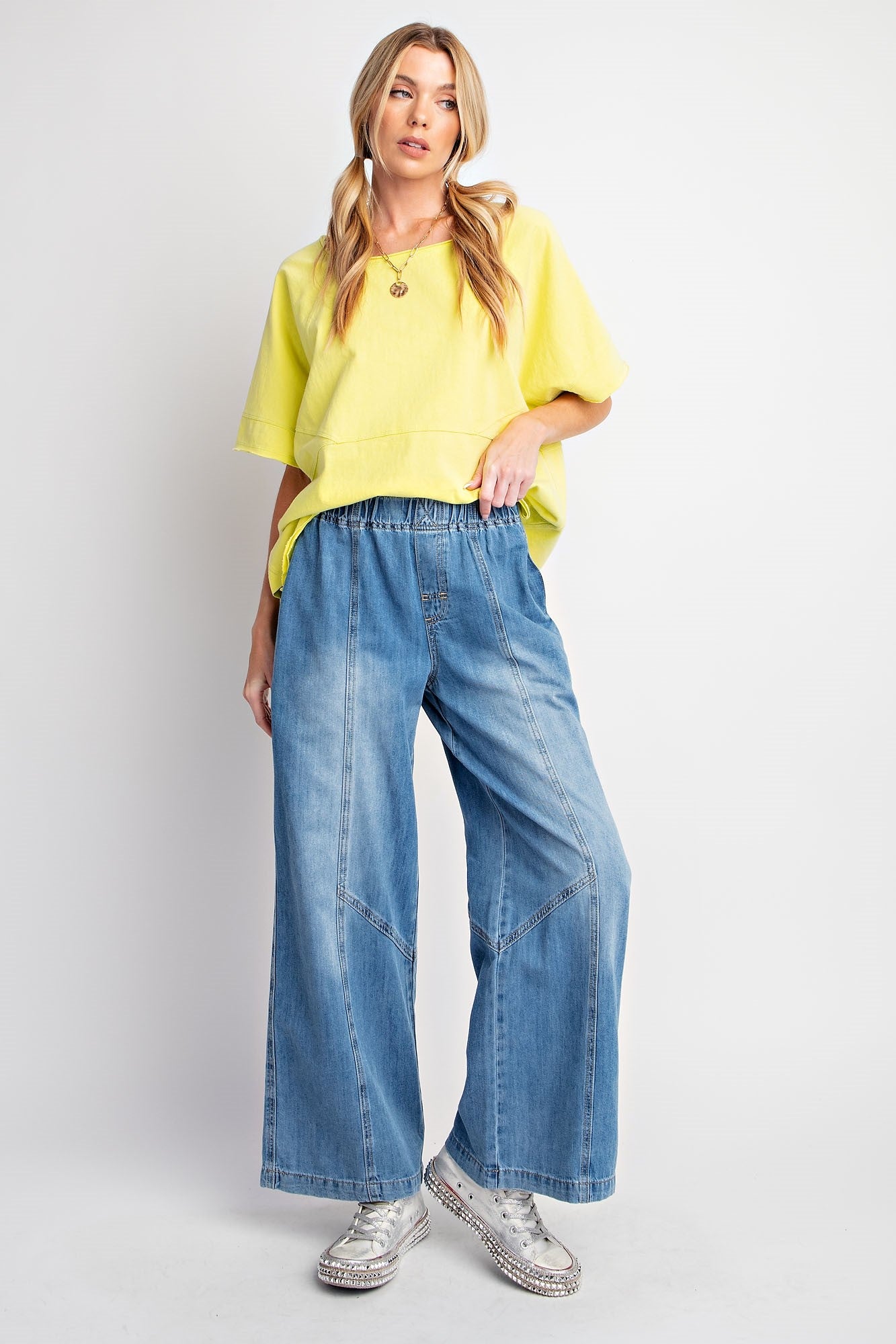 ROXY WASHED DENIM WIDE PANTS