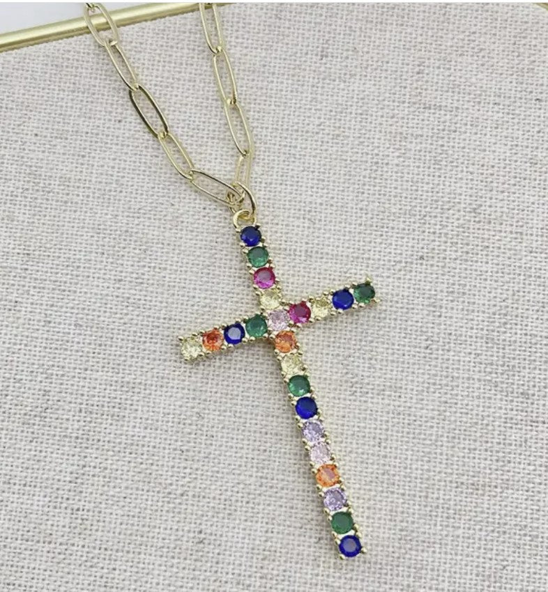 Rainbow Cross Necklace by Treasure Jewels