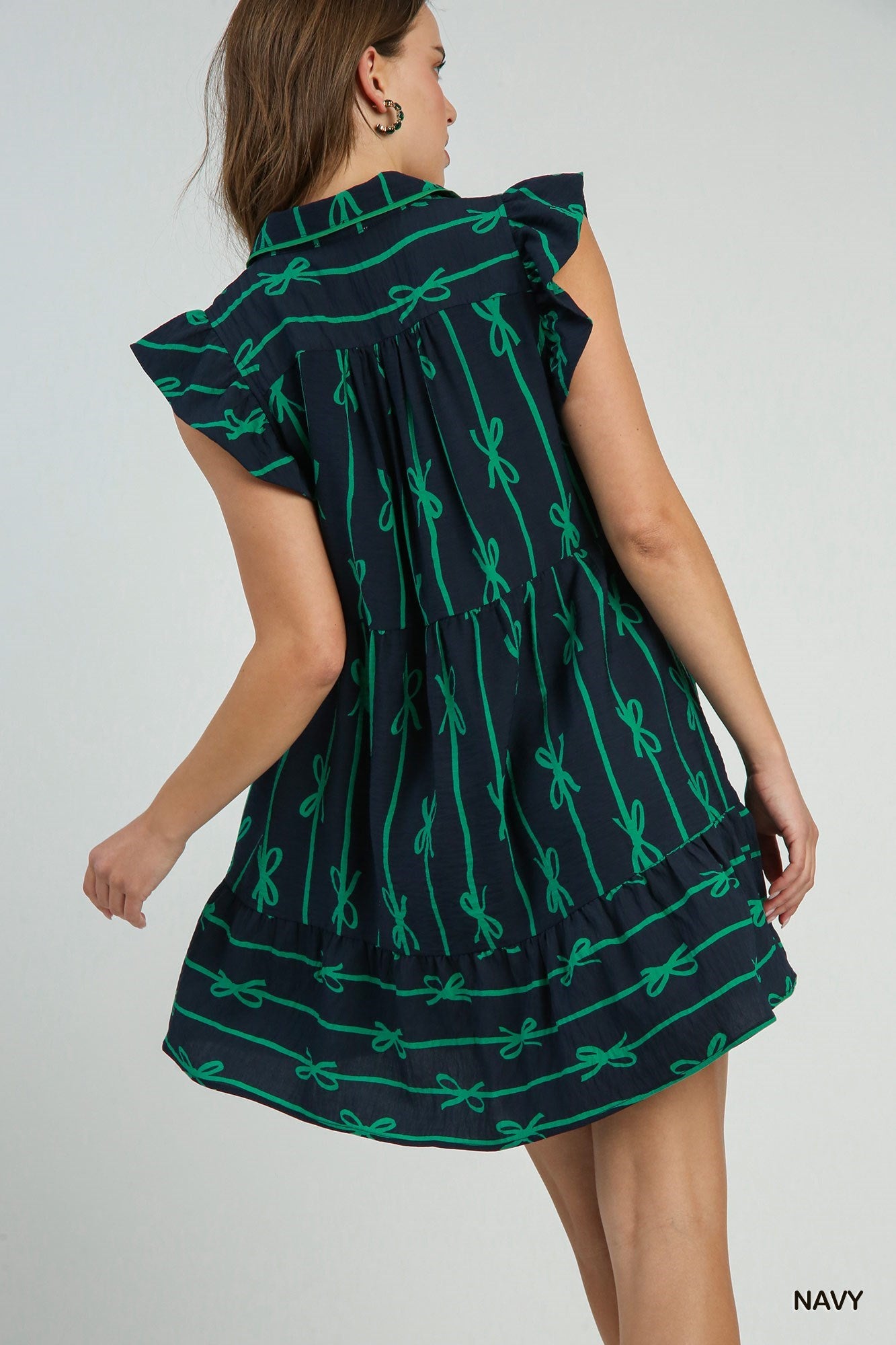 Ribbon Collared Mini A-Line Dress