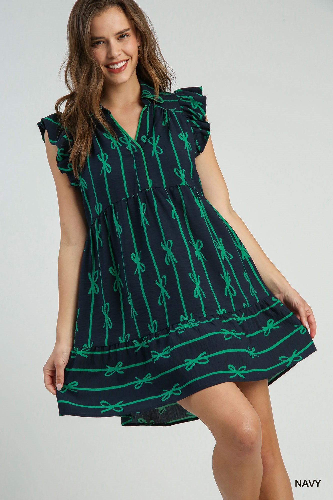 Ribbon Collared Mini A-Line Dress