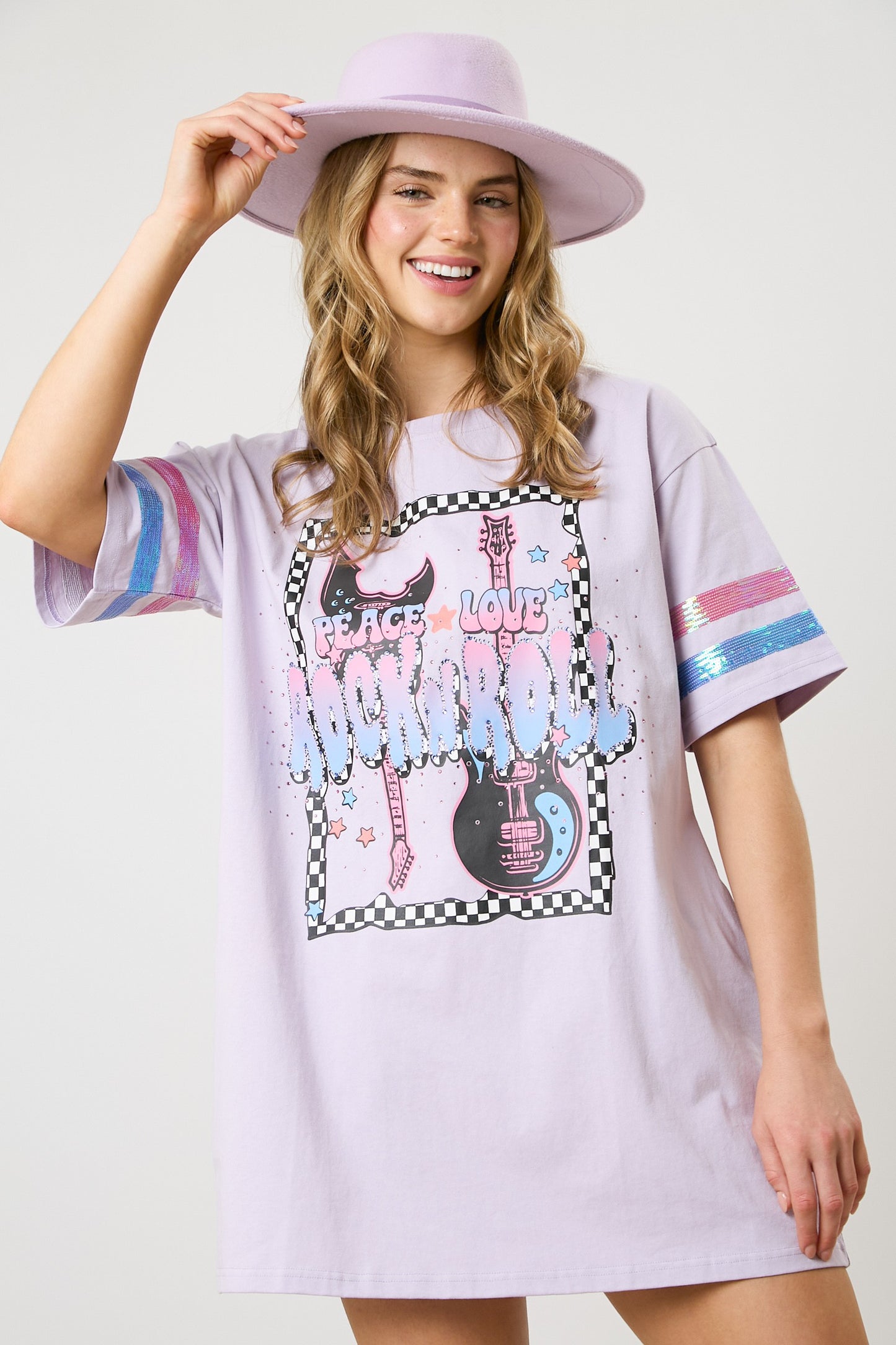 Rock N Roll Print T-Shirt Dress