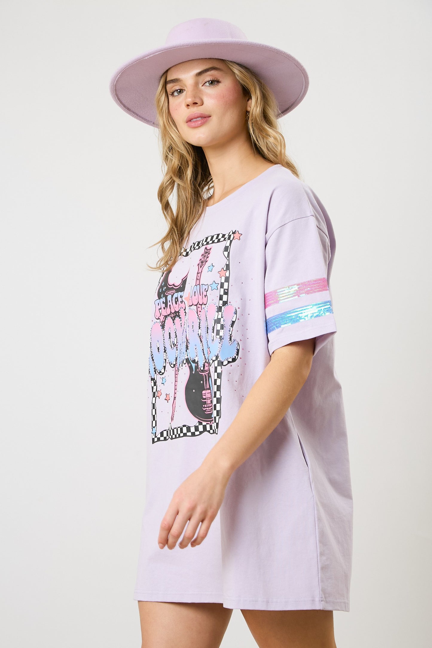 Rock N Roll Print T-Shirt Dress