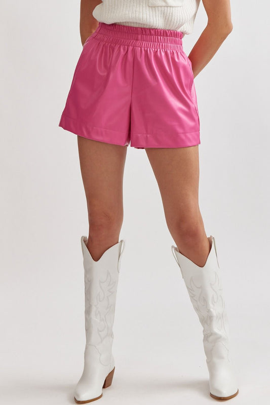 Rocker Girl Faux Leather Shorts Hot Pink