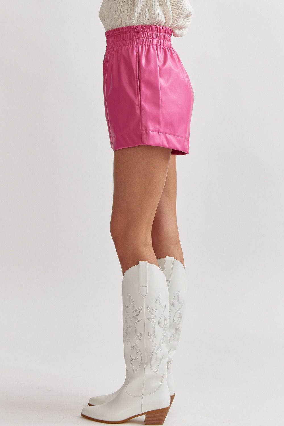 Rocker Girl Faux Leather Shorts Hot Pink