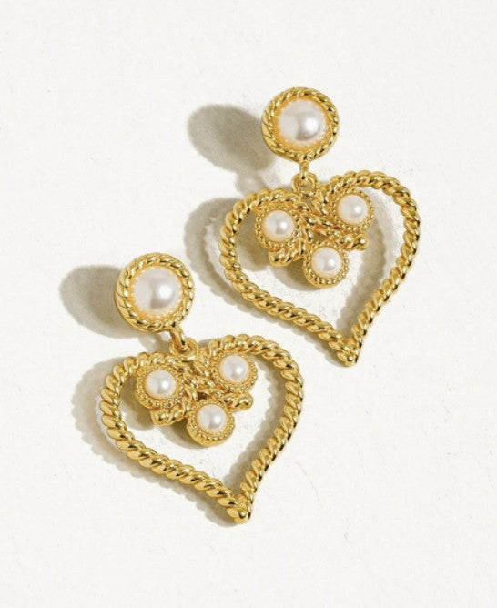 Rosalie 18K Gold Vintage Heart and Pearl Earring