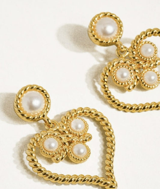 Rosalie 18K Gold Vintage Heart and Pearl Earring