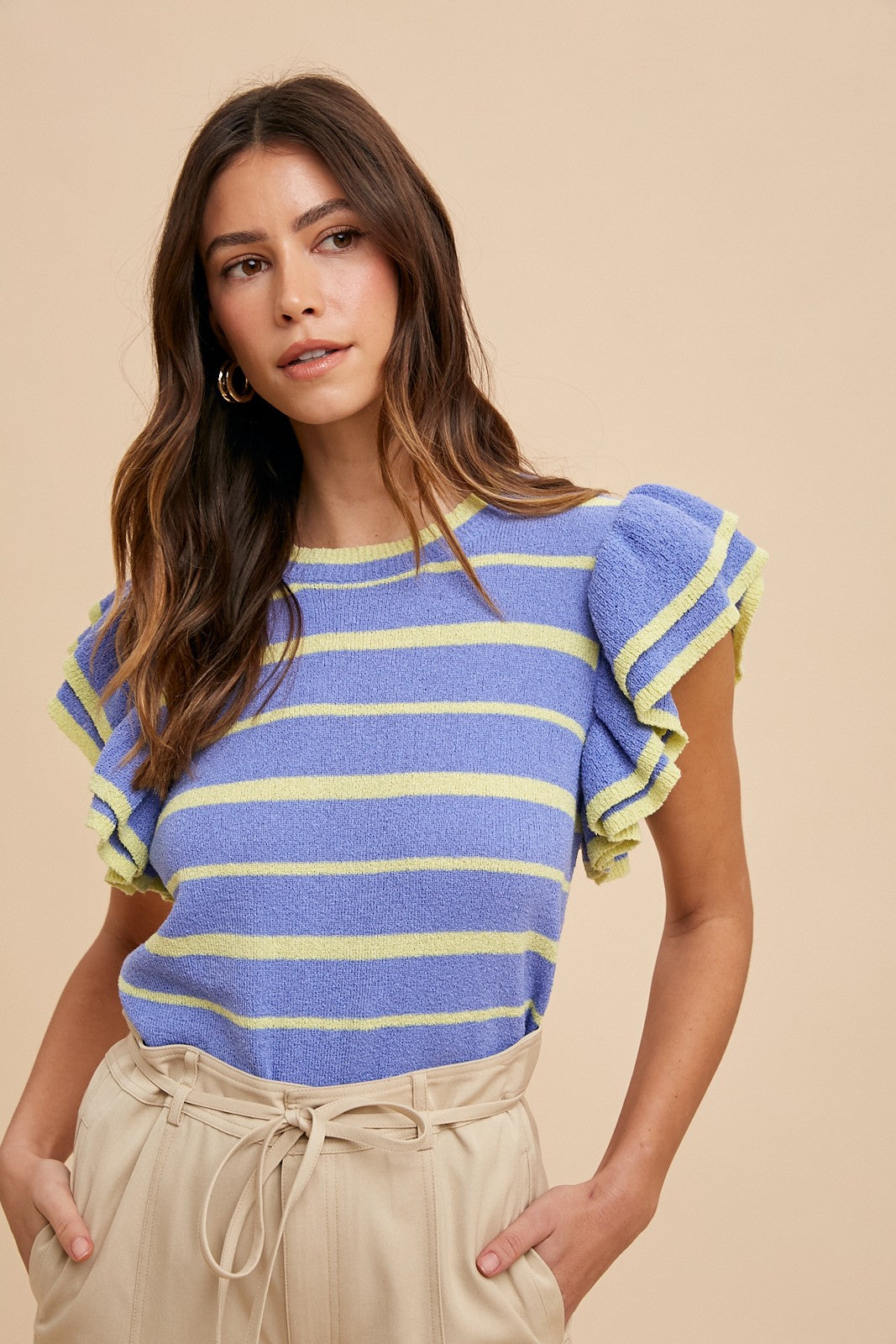 STARLA STRIPED RUFFLE SWEATER