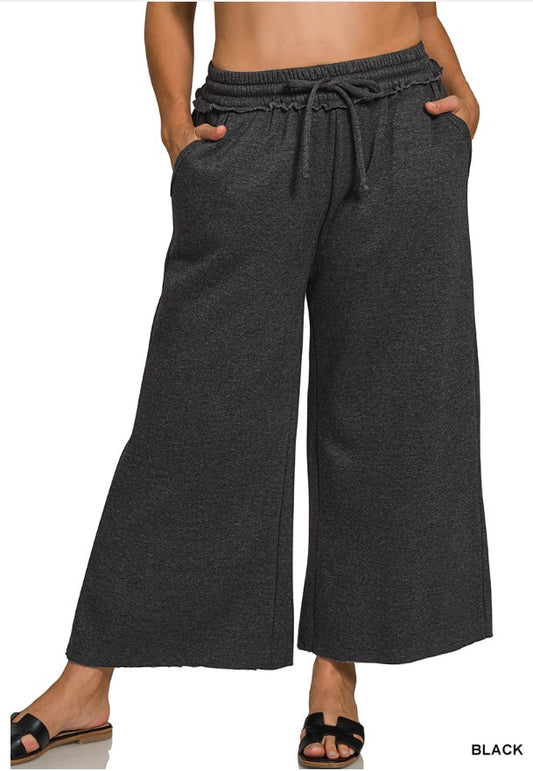 Zenana Plus Acid Wash Fleece Sweatpants With Pockets - Black