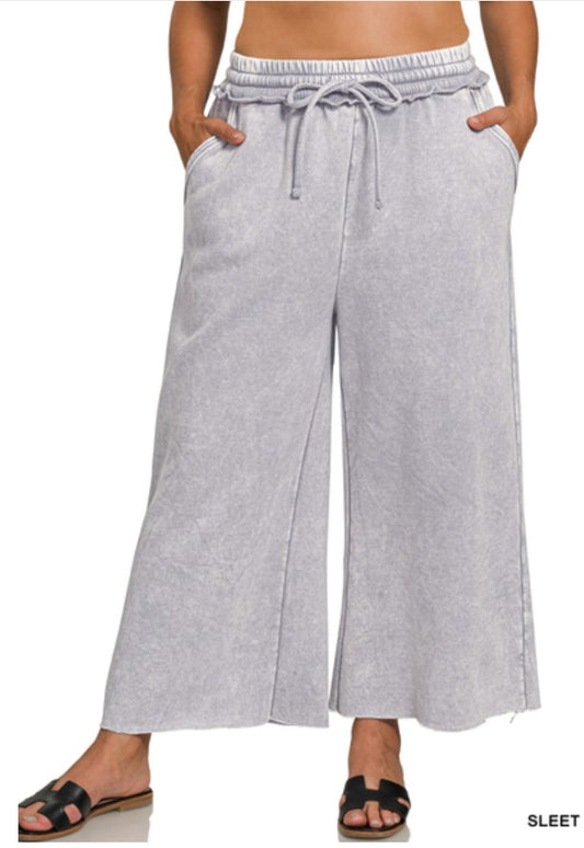 Zenana Plus Acid Wash Fleece Sweatpants With Pockets - Slate