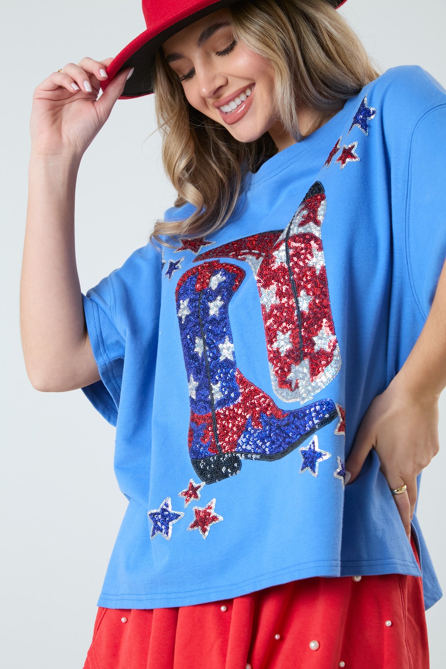 Sequin Boots & Stars Embroidery Tee