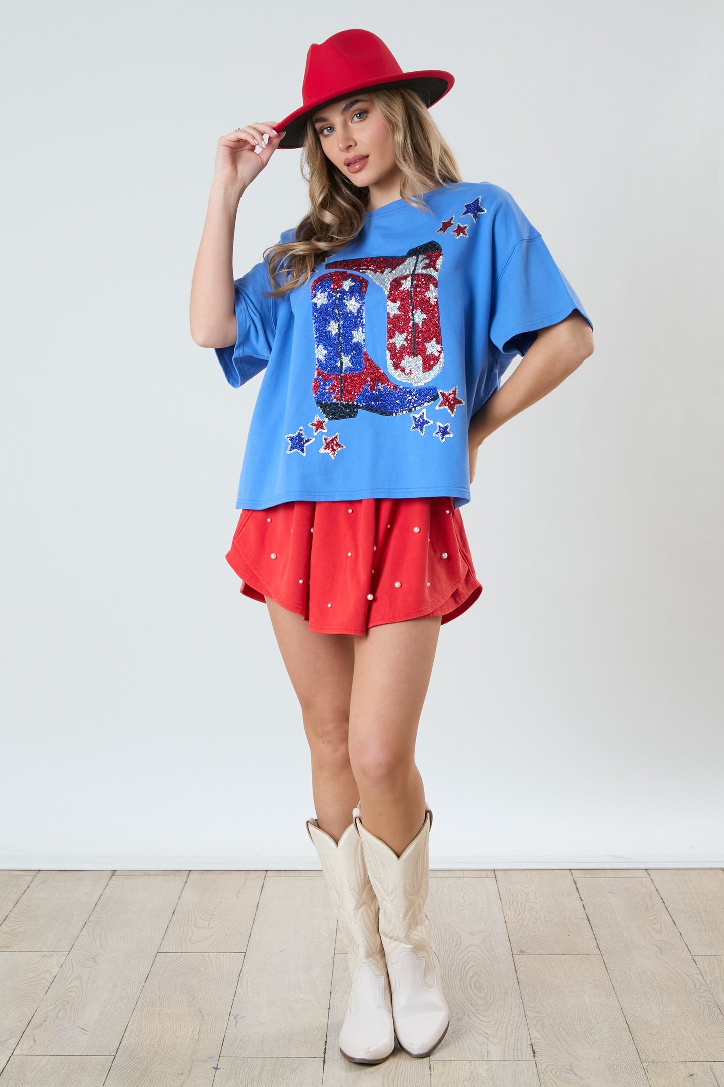 Sequin Boots & Stars Embroidery Tee