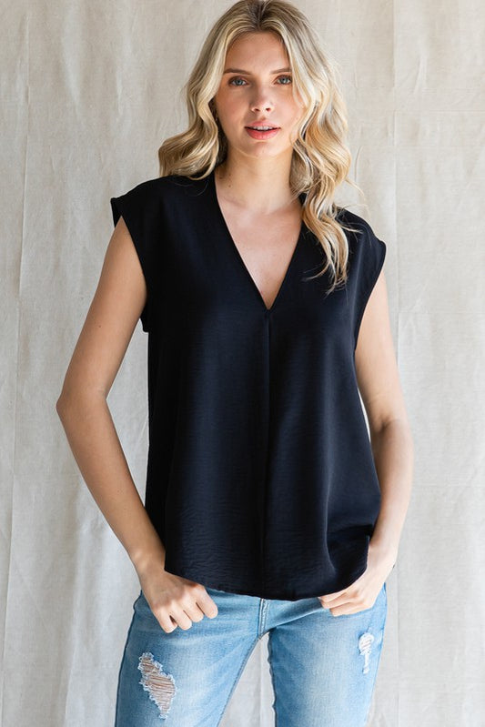 Solid Black Kimono Cap Sleeves Top