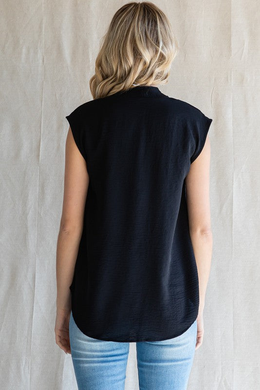 Solid Black Kimono Cap Sleeves Top
