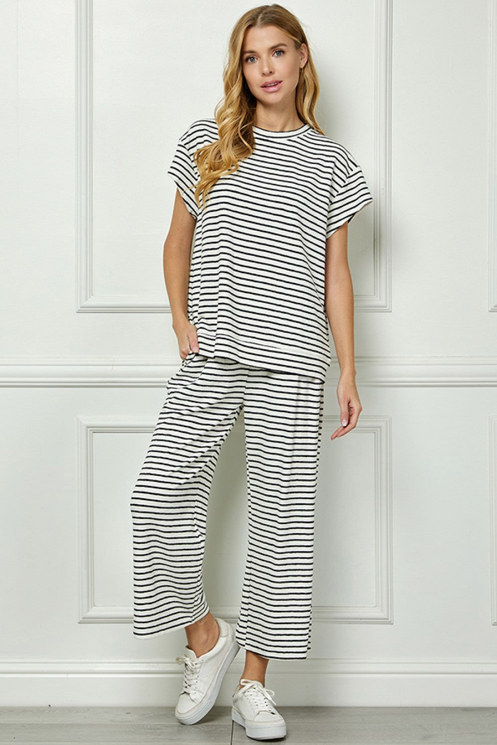 Stripe Short Sleeve Lounge Set