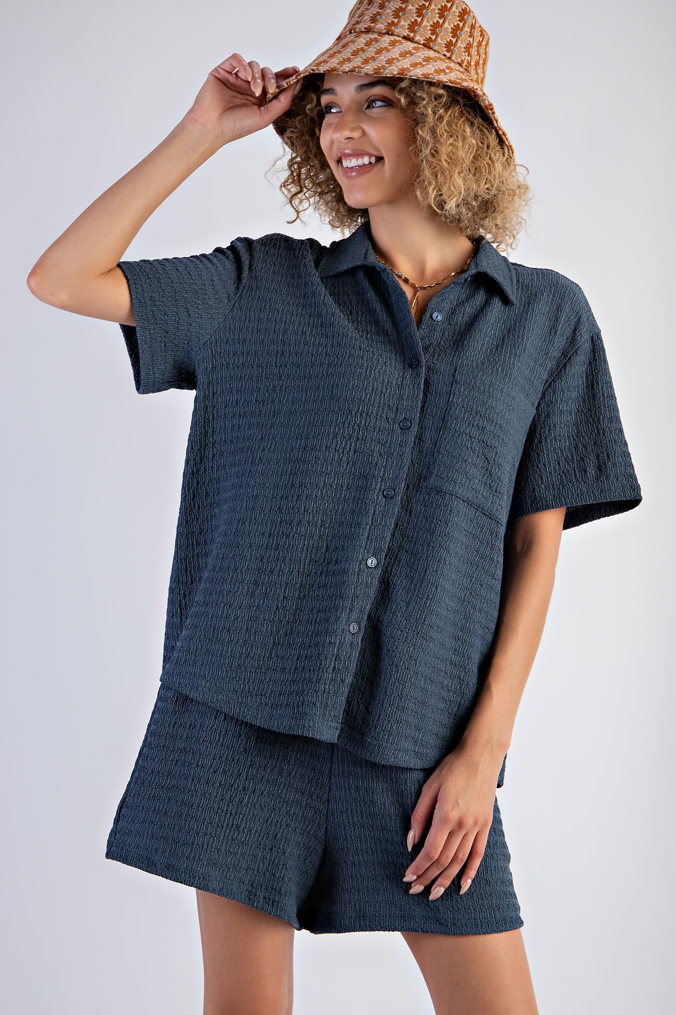 THE NIA NAVY TEXTURED KNIT SET