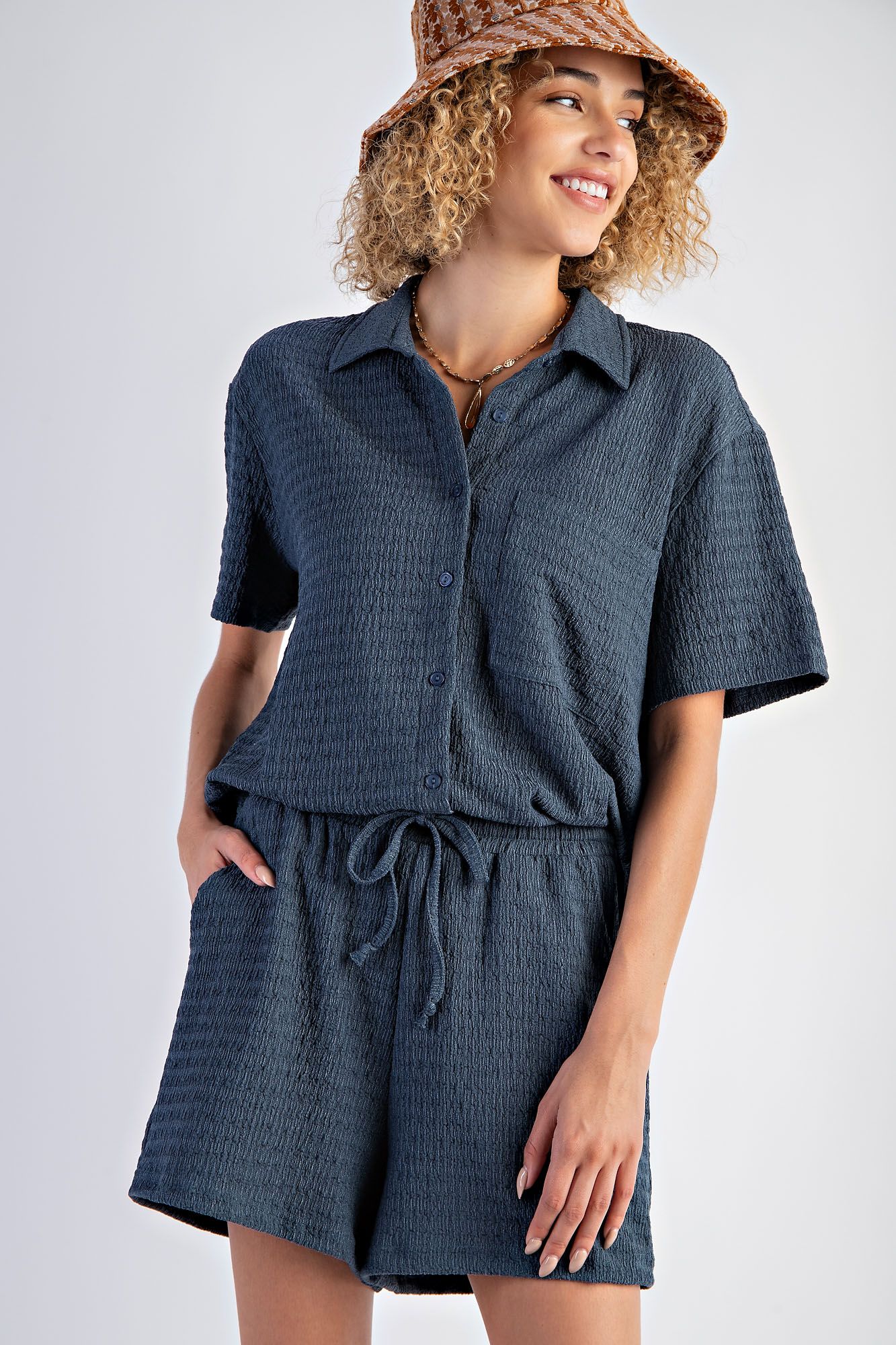 THE NIA NAVY TEXTURED KNIT SET