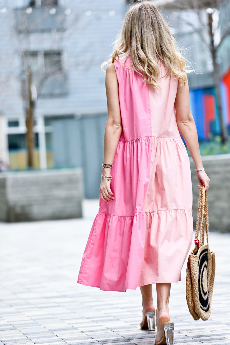 Tara Two Tone Contrast Ruffle Neck Dress