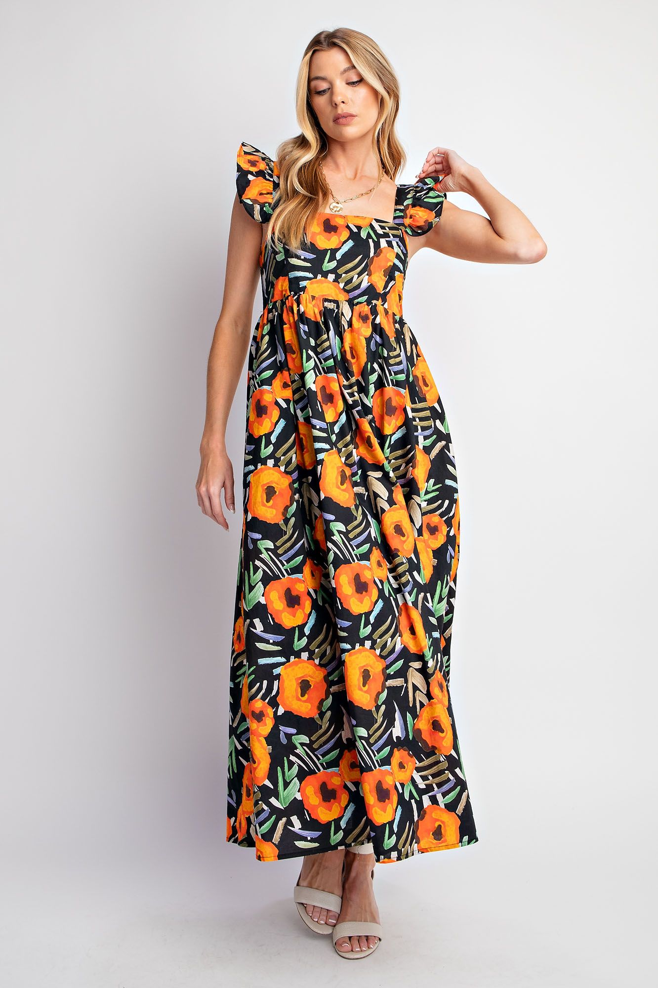 Easel Orange Floral Dress