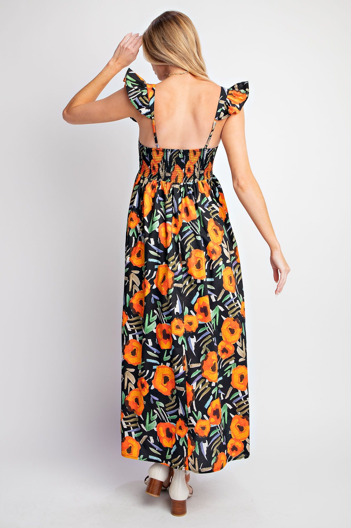Easel Orange Floral Dress