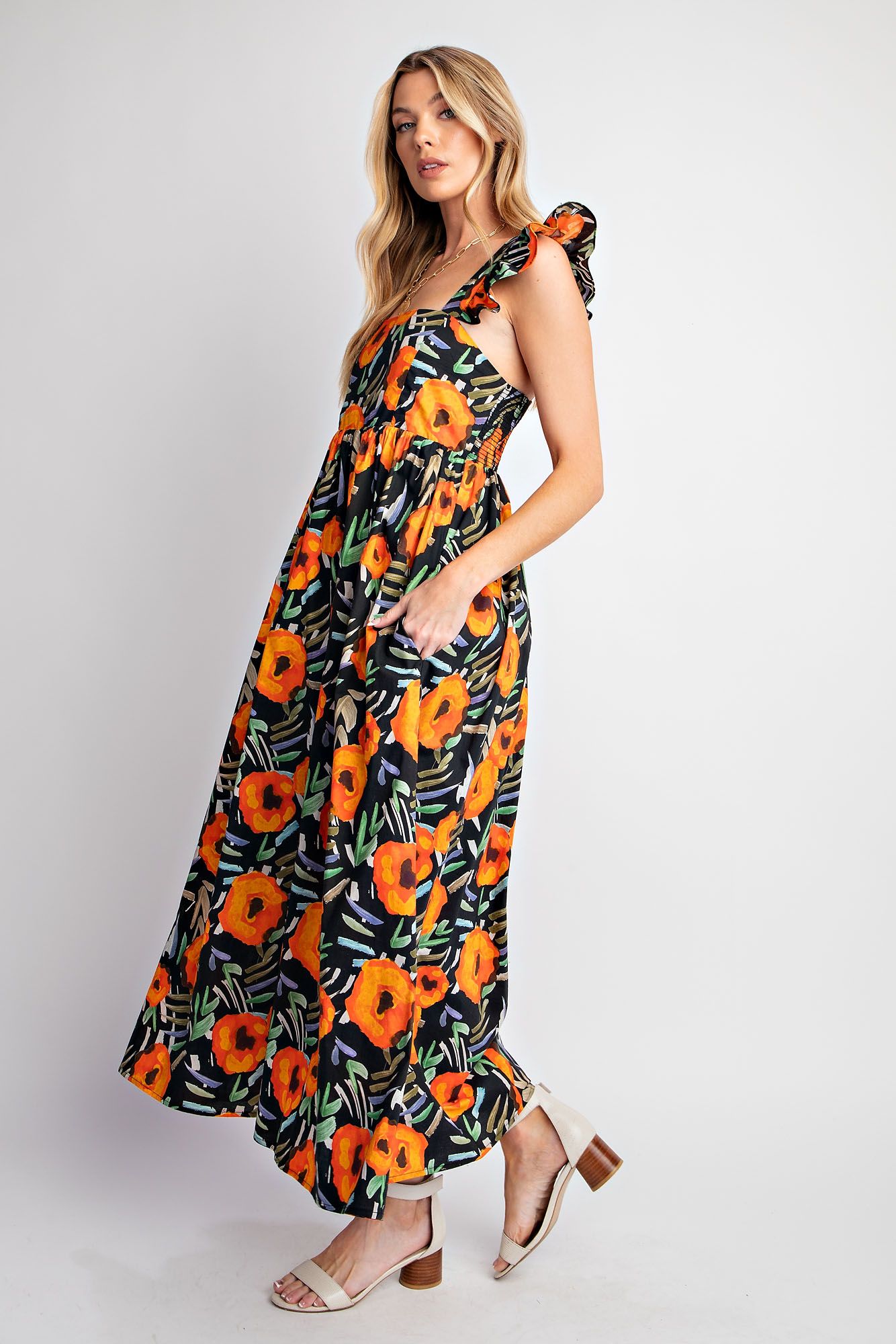 Easel Orange Floral Dress