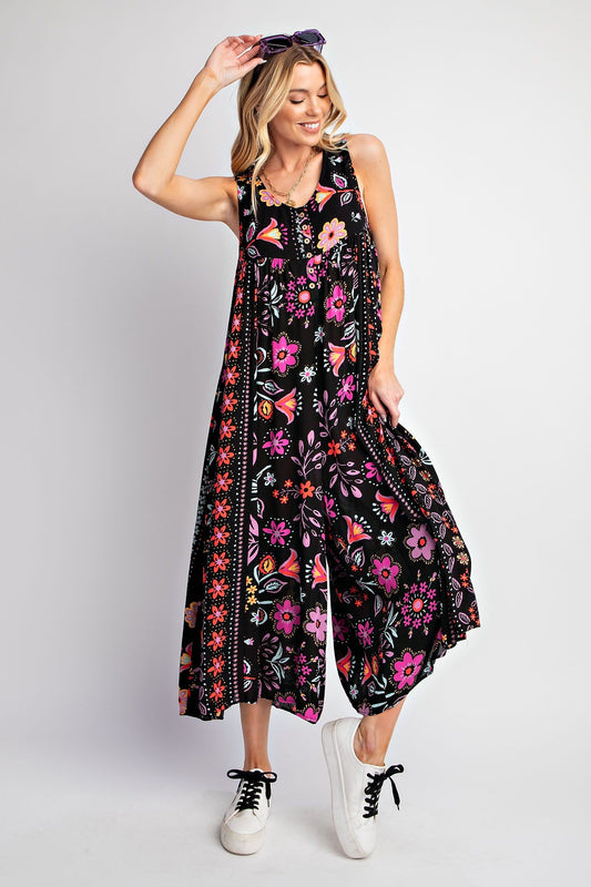 The Easel Black Wide Leg Printed Jumpsuit