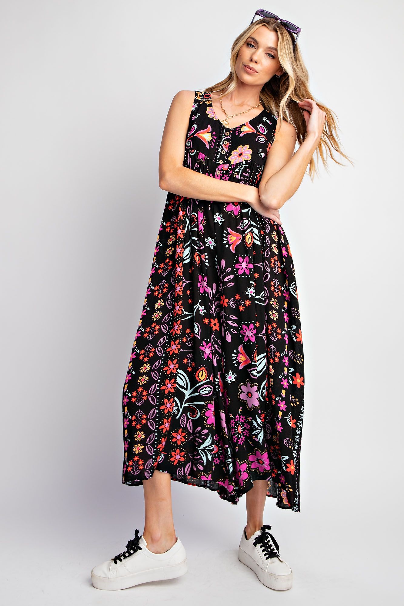 The Easel Black Wide Leg Printed Jumpsuit