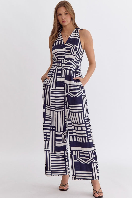 The Gia Printed Collared Jumpsuit