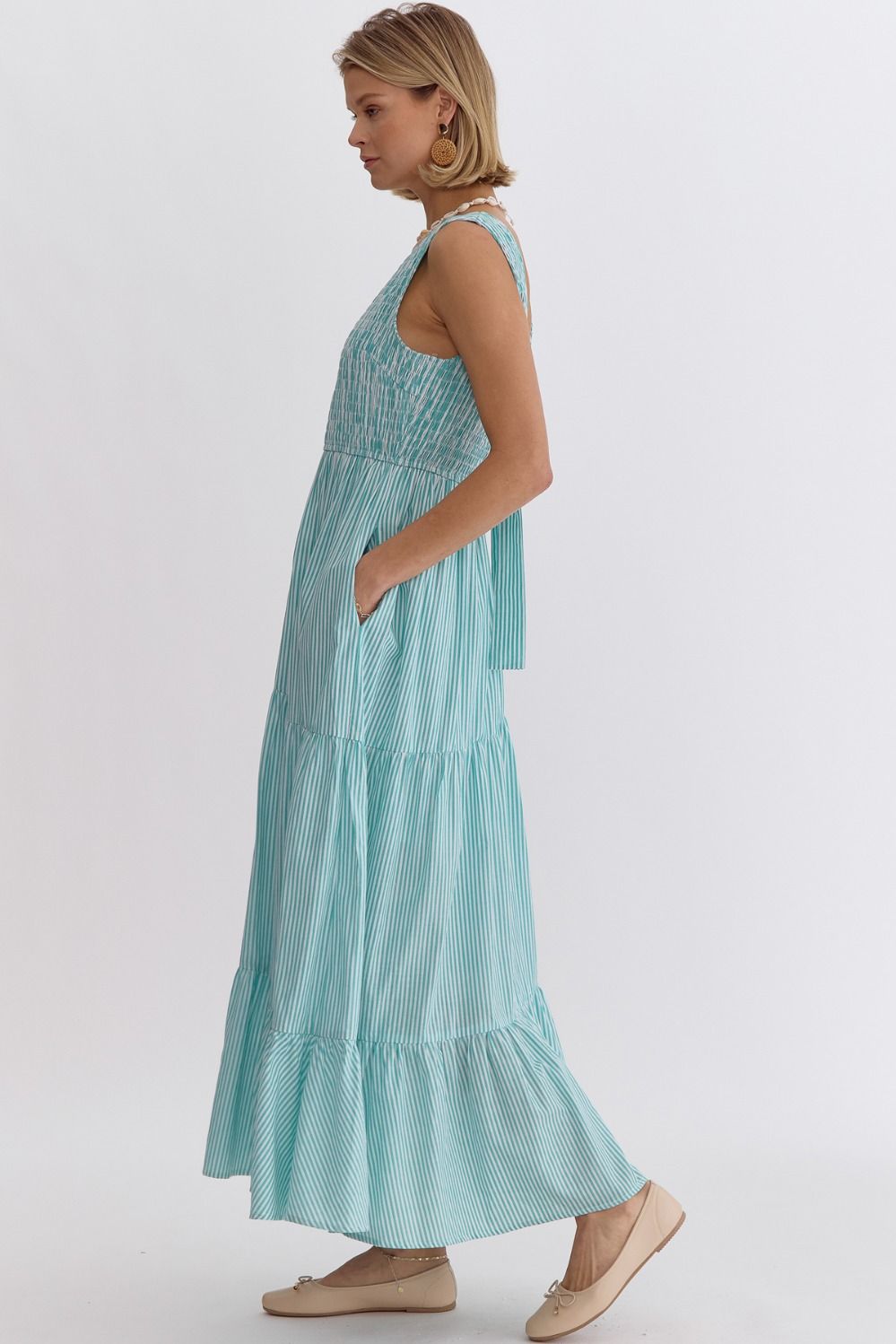 The Teal Stripe Sleeveless Midi Dress