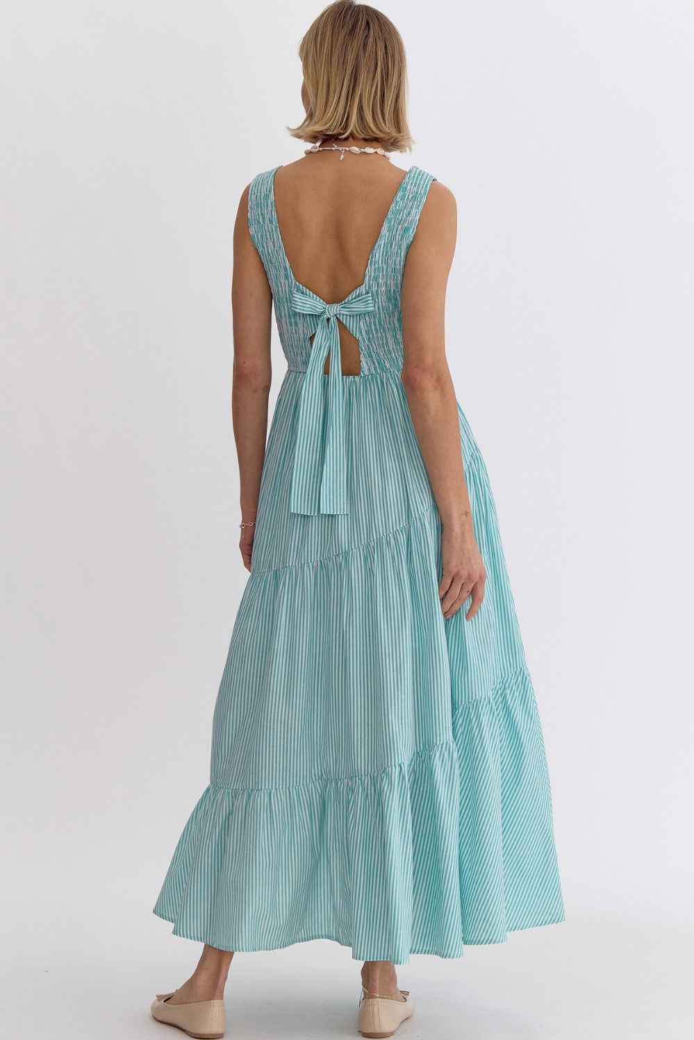 The Teal Stripe Sleeveless Midi Dress