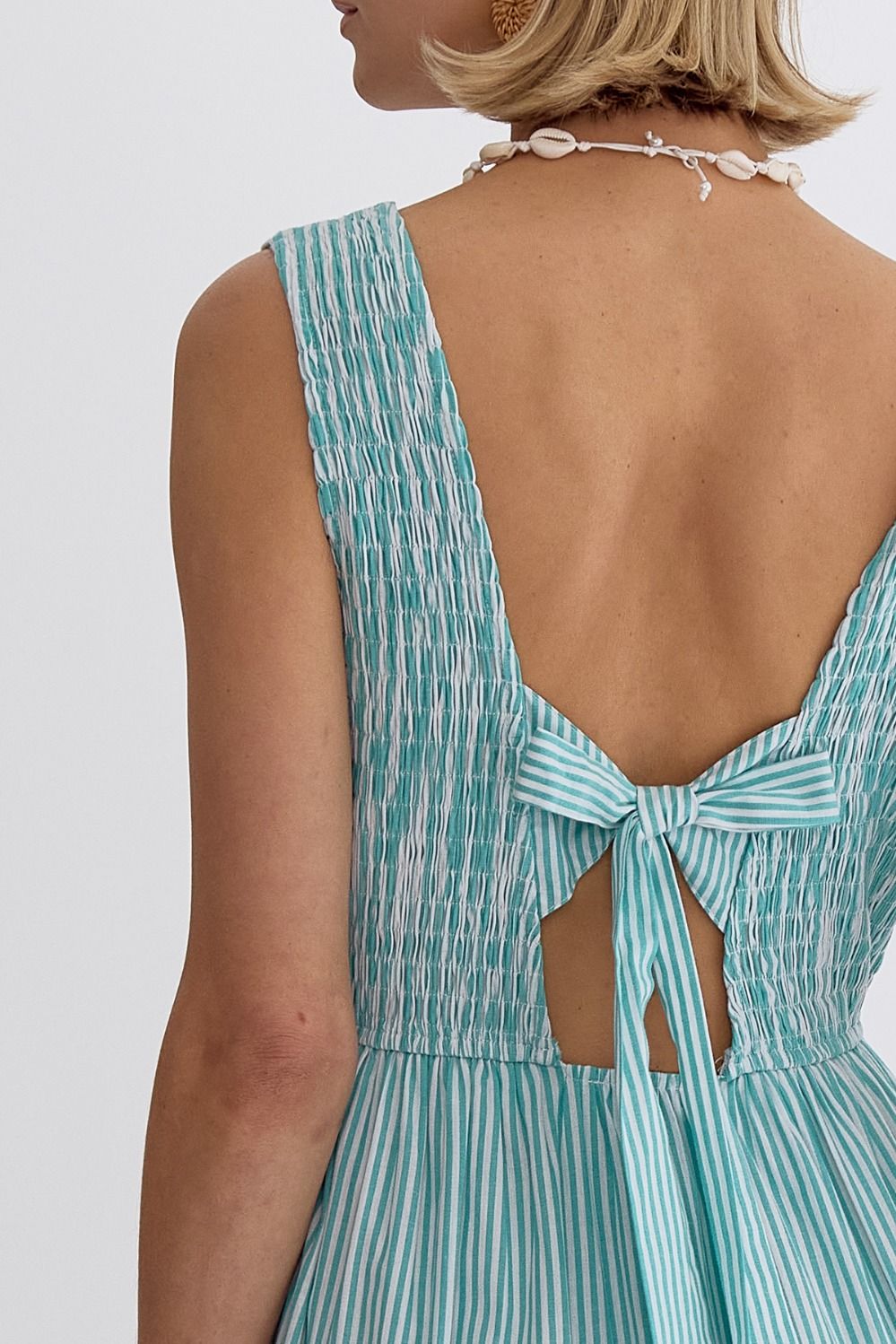 The Teal Stripe Sleeveless Midi Dress