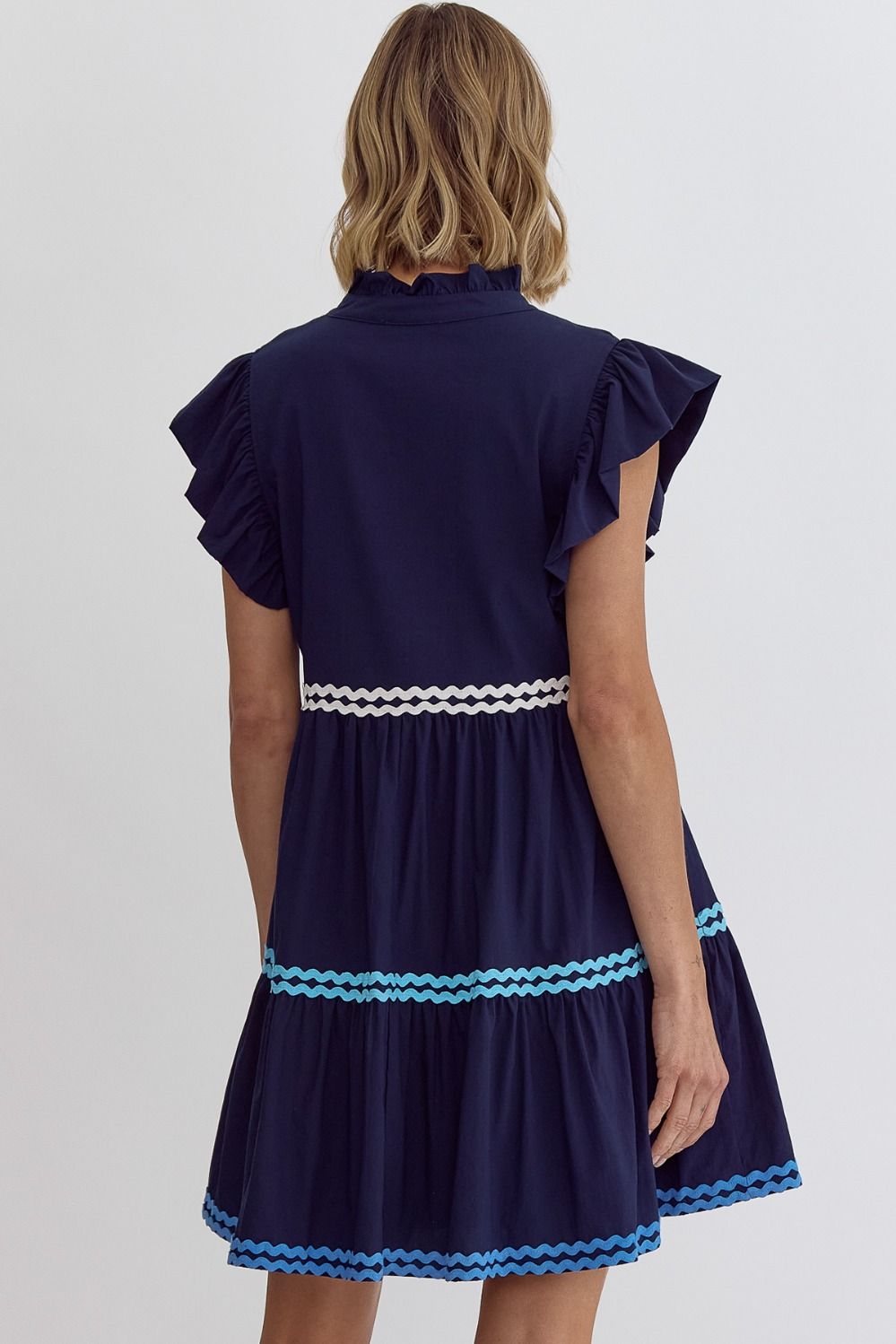 The Blue Waves Solid V-Neck Mini Dress