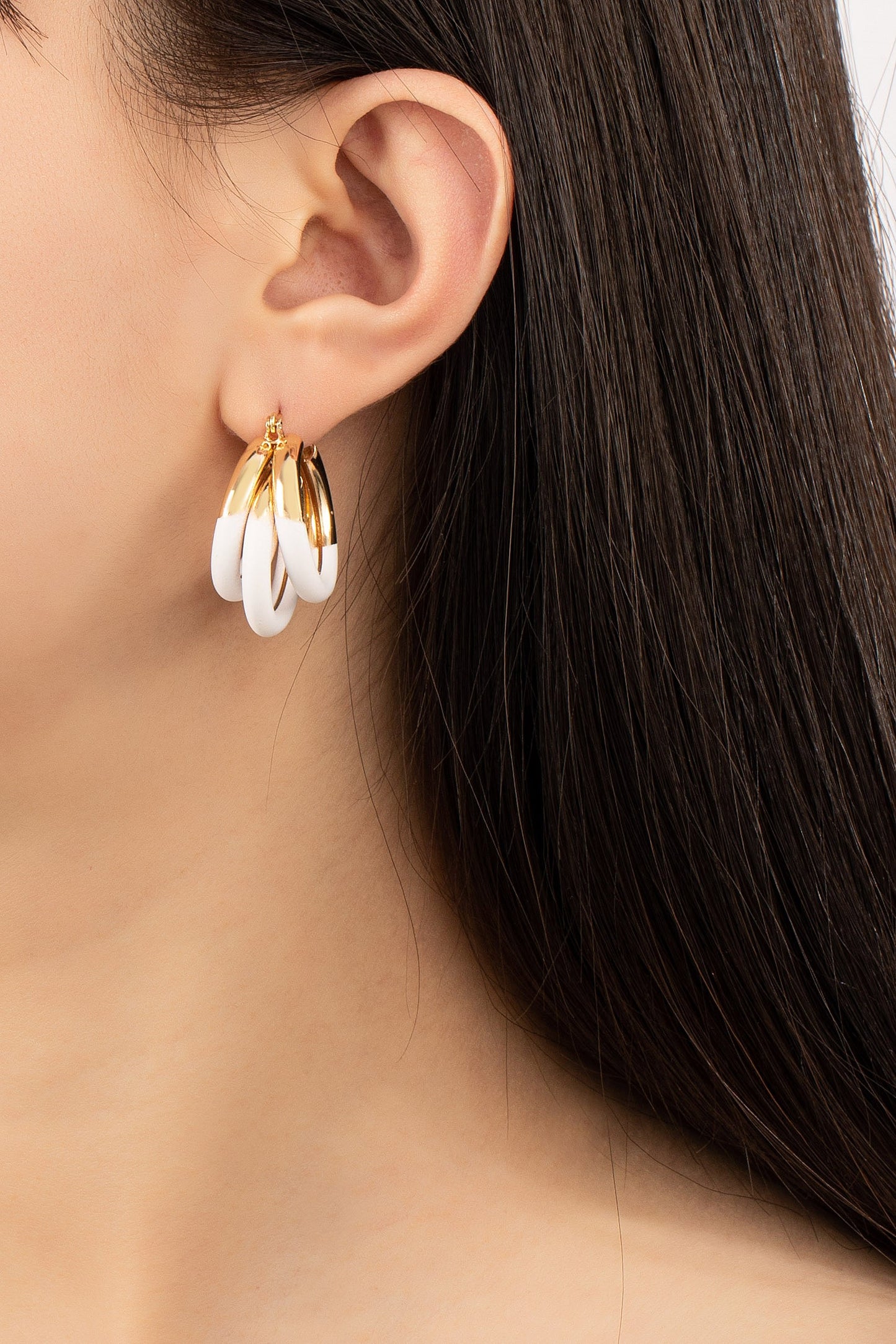 Triple Layer Tube Hoop Earrings WHITE