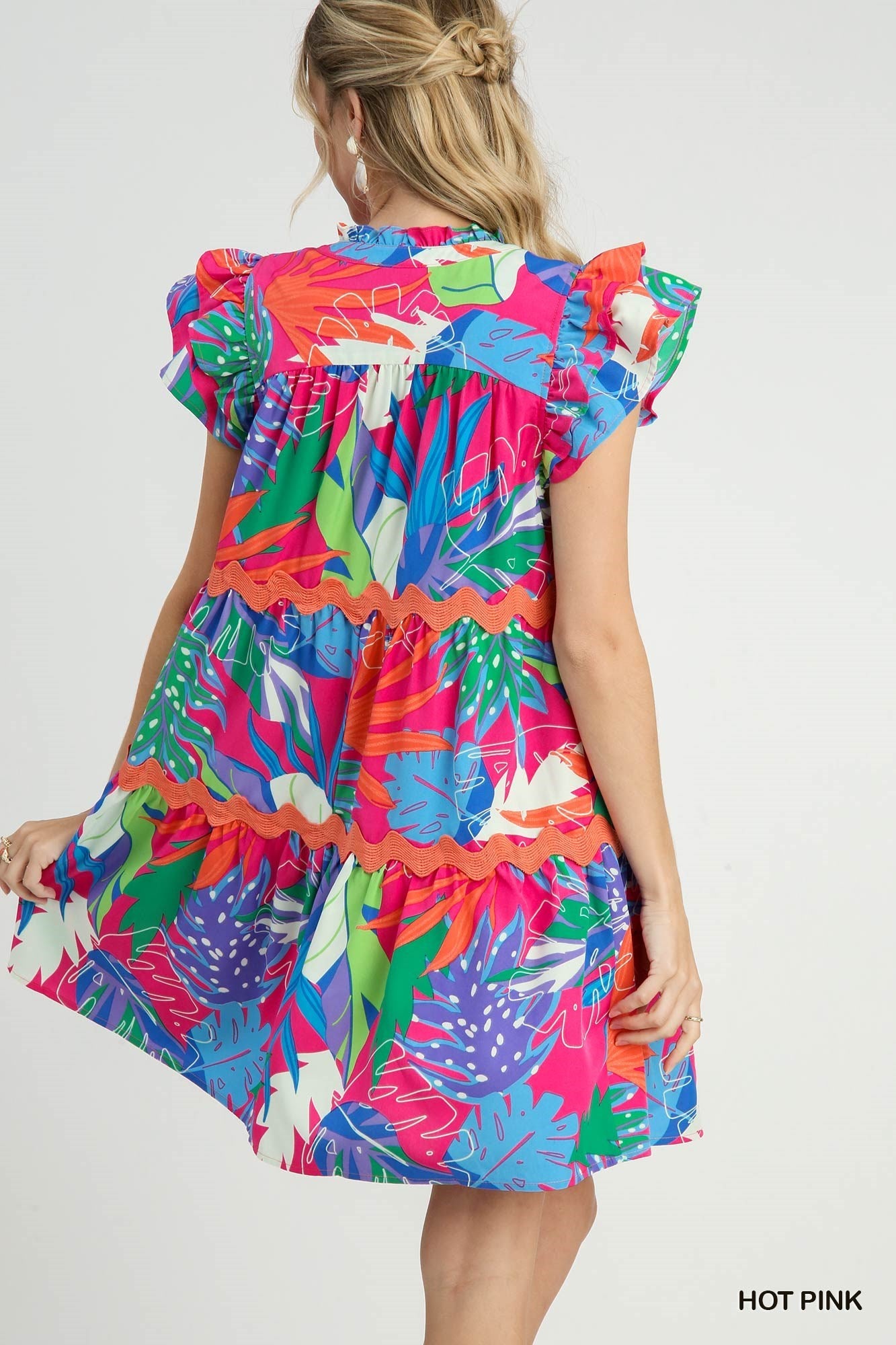 Tropical Print Tiered A-Line Dress