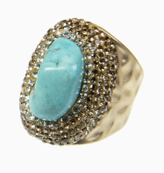 Turquoise Rhinestone Alloy Rings GOLD #10