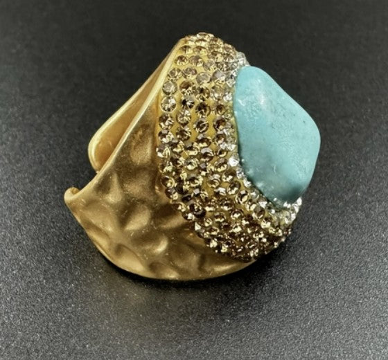 Turquoise Rhinestone Alloy Rings GOLD #10