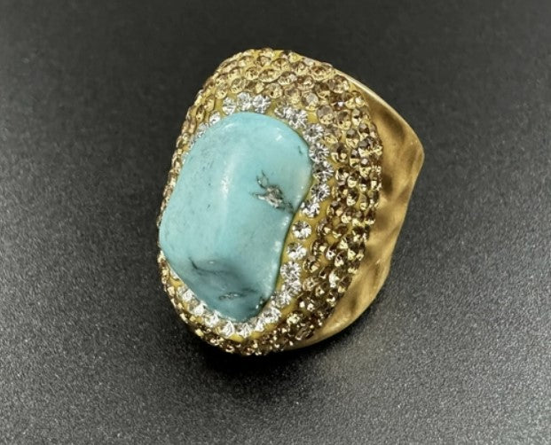 Turquoise Rhinestone Alloy Rings GOLD #10