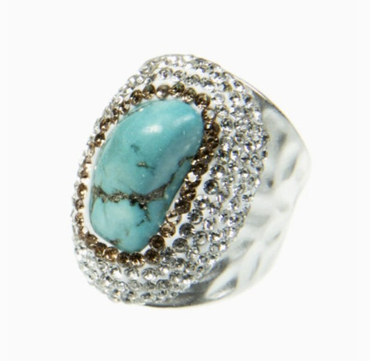 Turquoise Rhinestone Alloy Rings SILVER #9