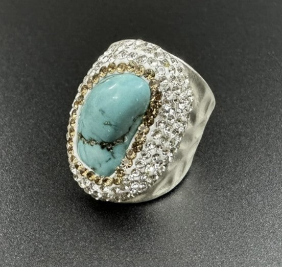 Turquoise Rhinestone Alloy Rings SILVER #9