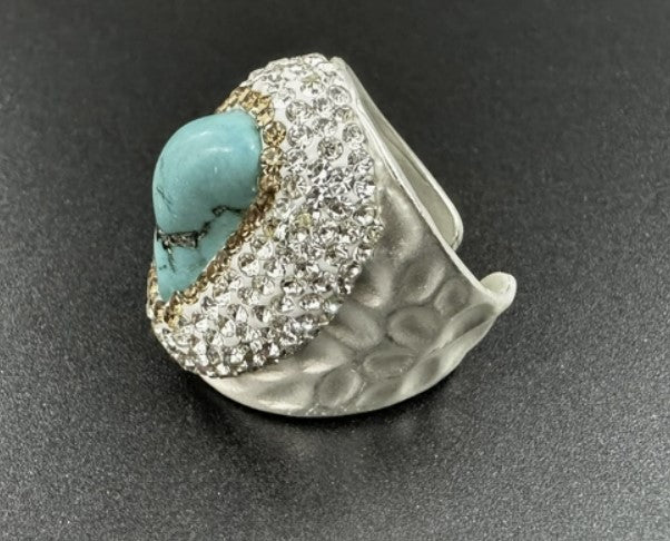 Turquoise Rhinestone Alloy Rings SILVER #9