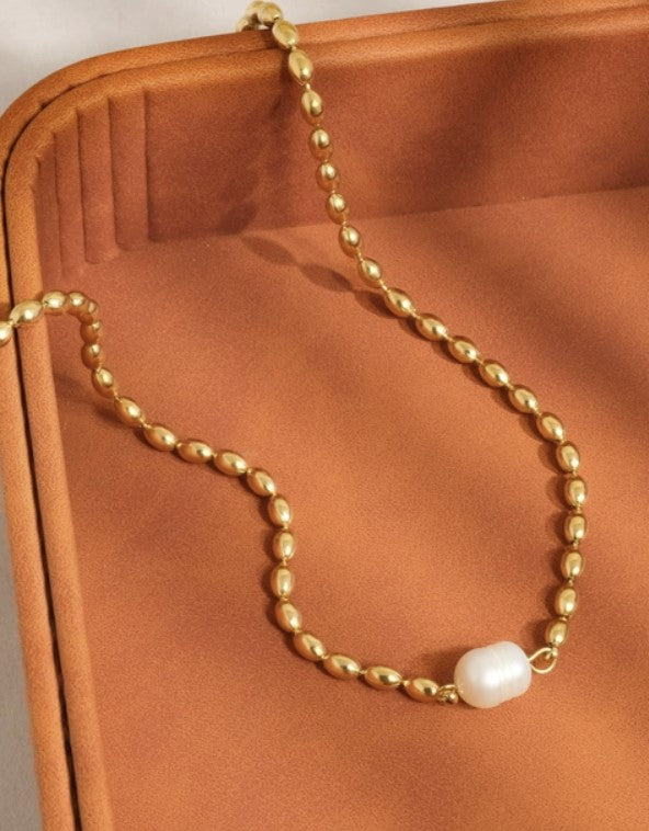 Vigne 18K Gold Non-Tarnish Pearl Ball Chain Necklace