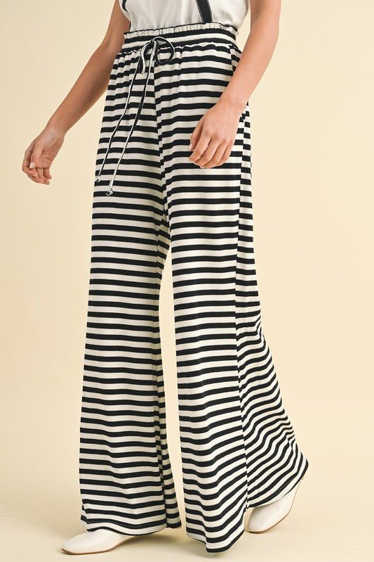 WAFFLE TEXTURED STRIPE PALAZZO PANTS