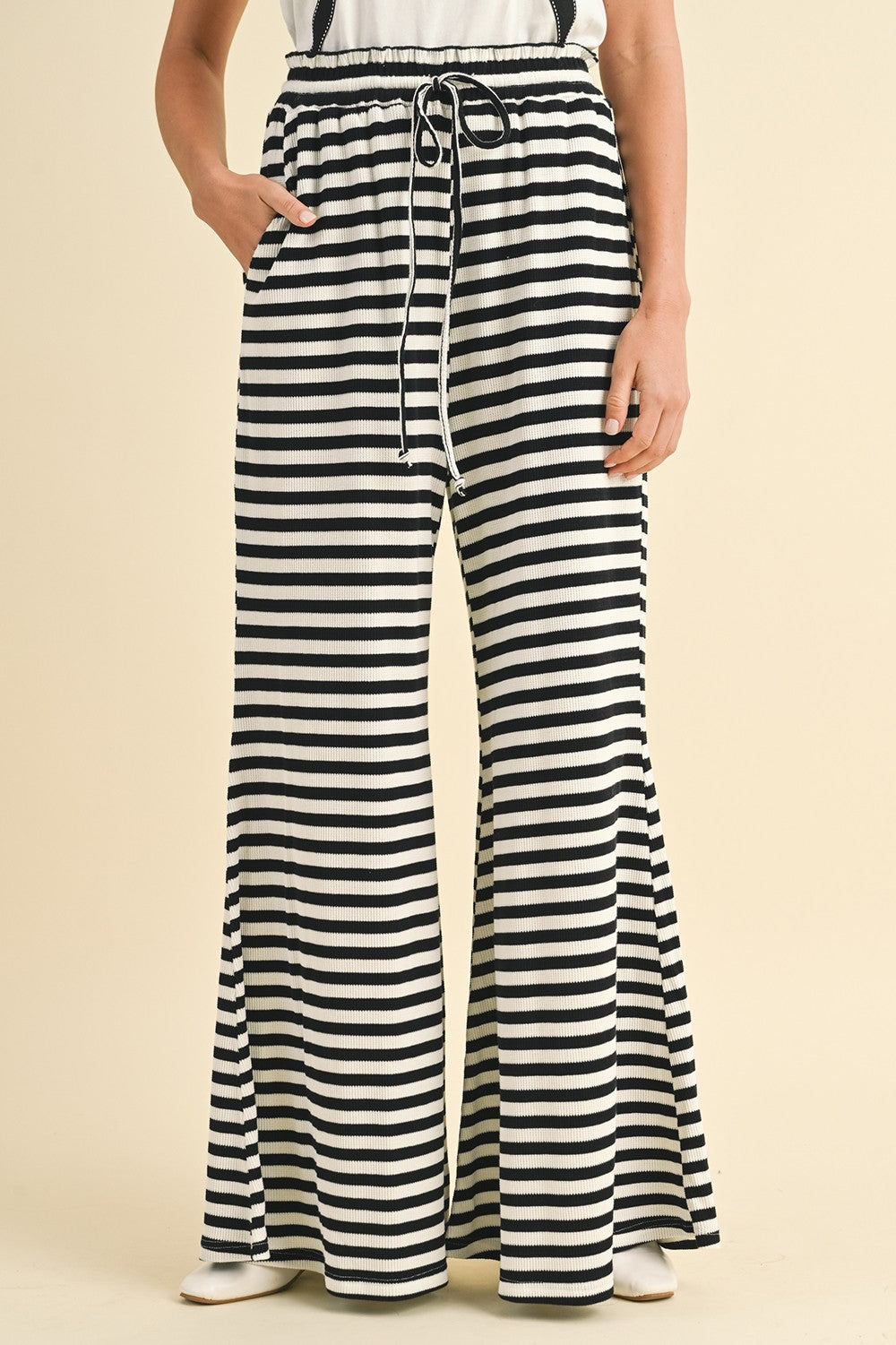 WAFFLE TEXTURED STRIPE PALAZZO PANTS