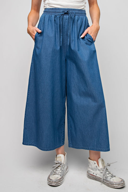 WASHED DENIM WIDE LOOSE FIT PANTS WASHED DENIM