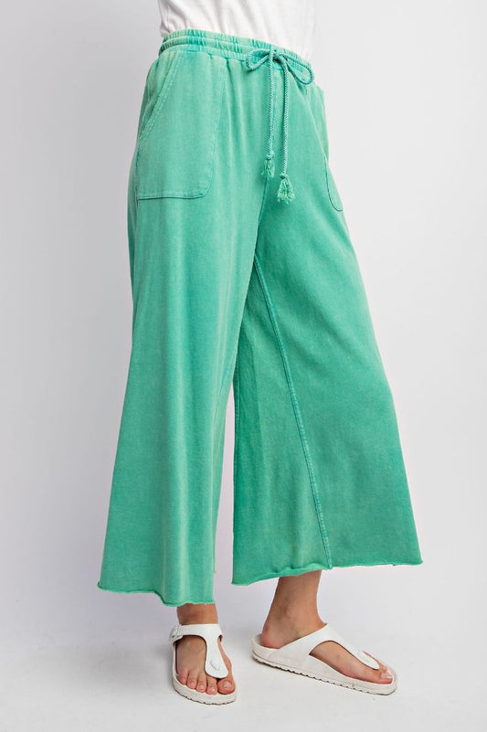 EASEL WASHED TERRY KNIT WIDE PANTS EVERGREEN