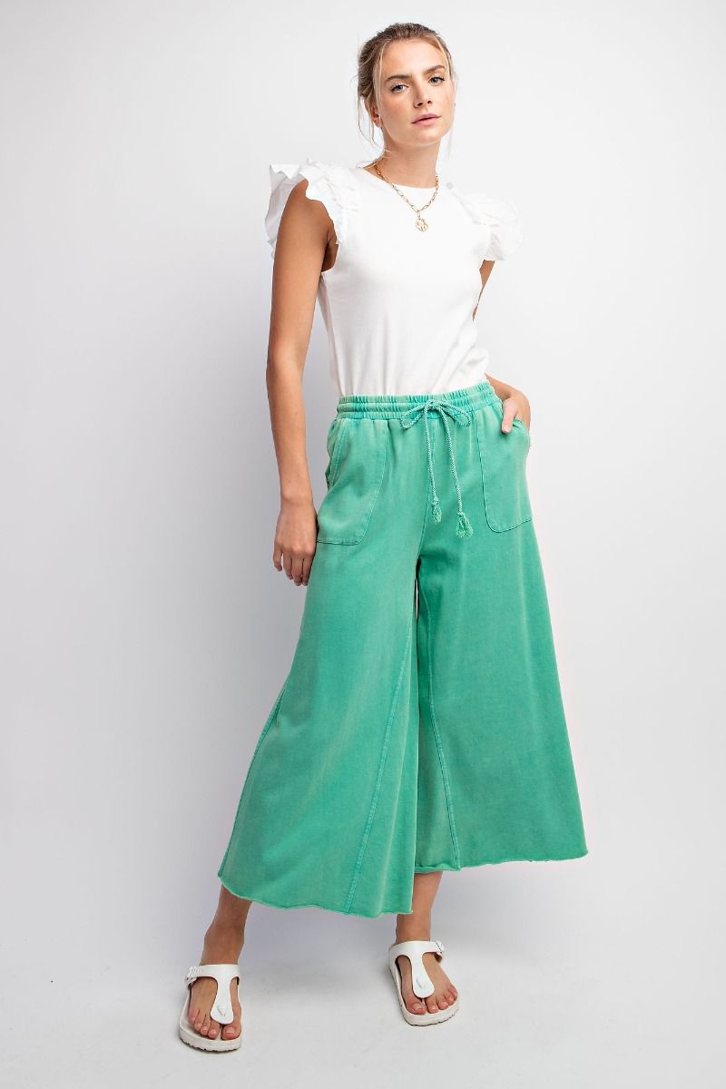 EASEL WASHED TERRY KNIT WIDE PANTS EVERGREEN